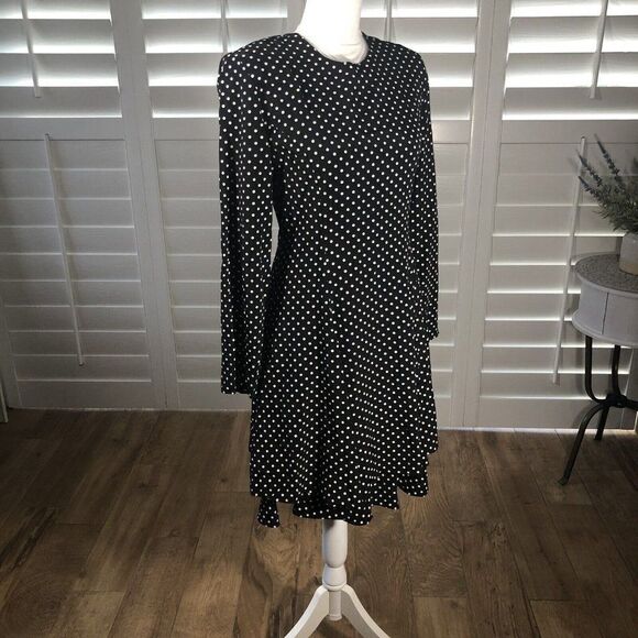 Vtg 80s D Frank Polka Dot Dress 12 NEW A Line Black Tiered Skirt Cute Flirty Fun - Picture 6 of 12